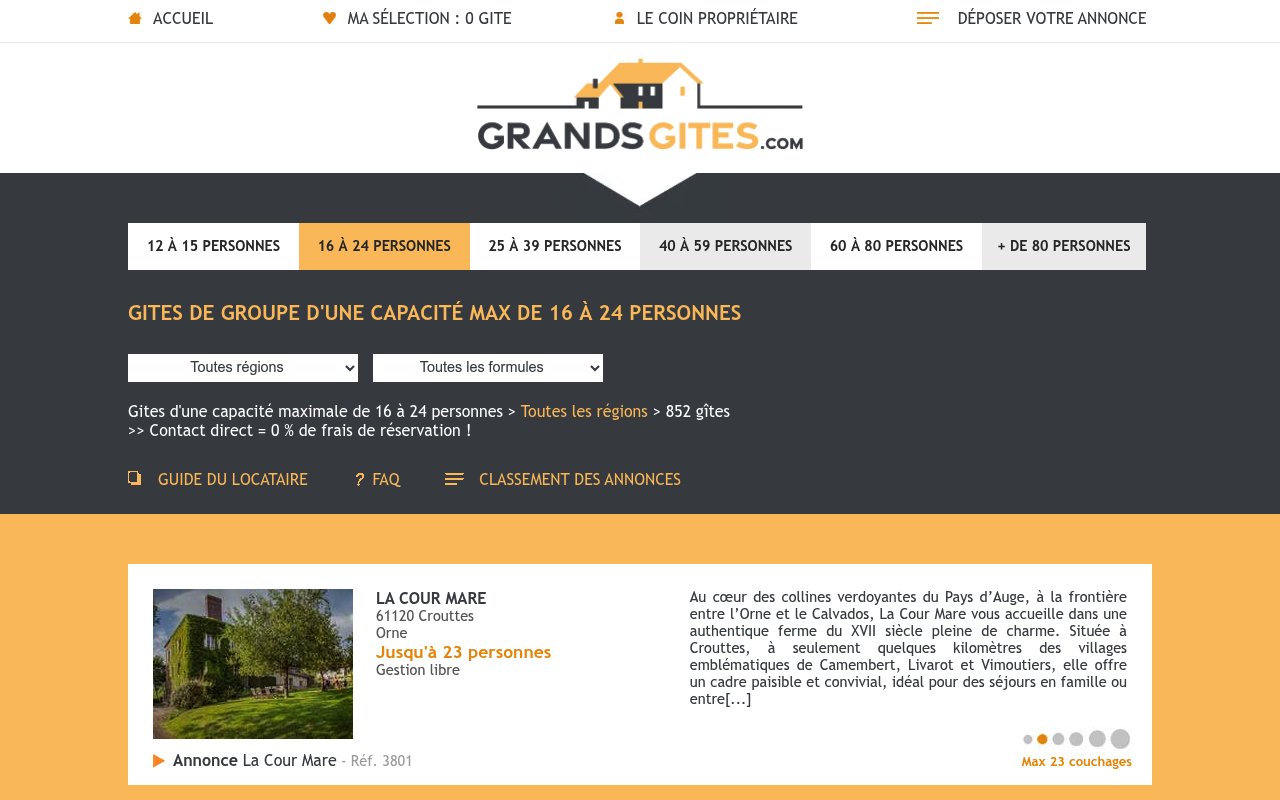 Apercu du site Gîtes de groupe – Grandsgites.com
