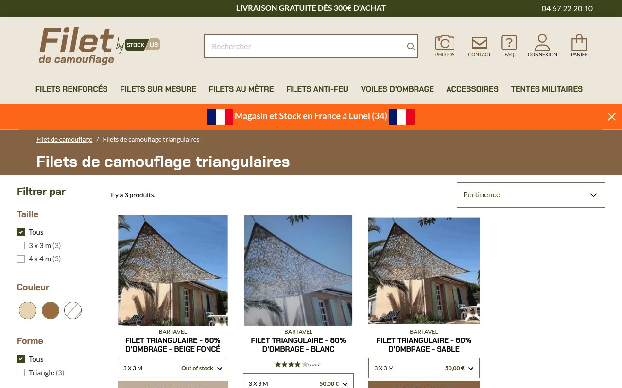 Apercu du site Filet de camouflage triangulaires