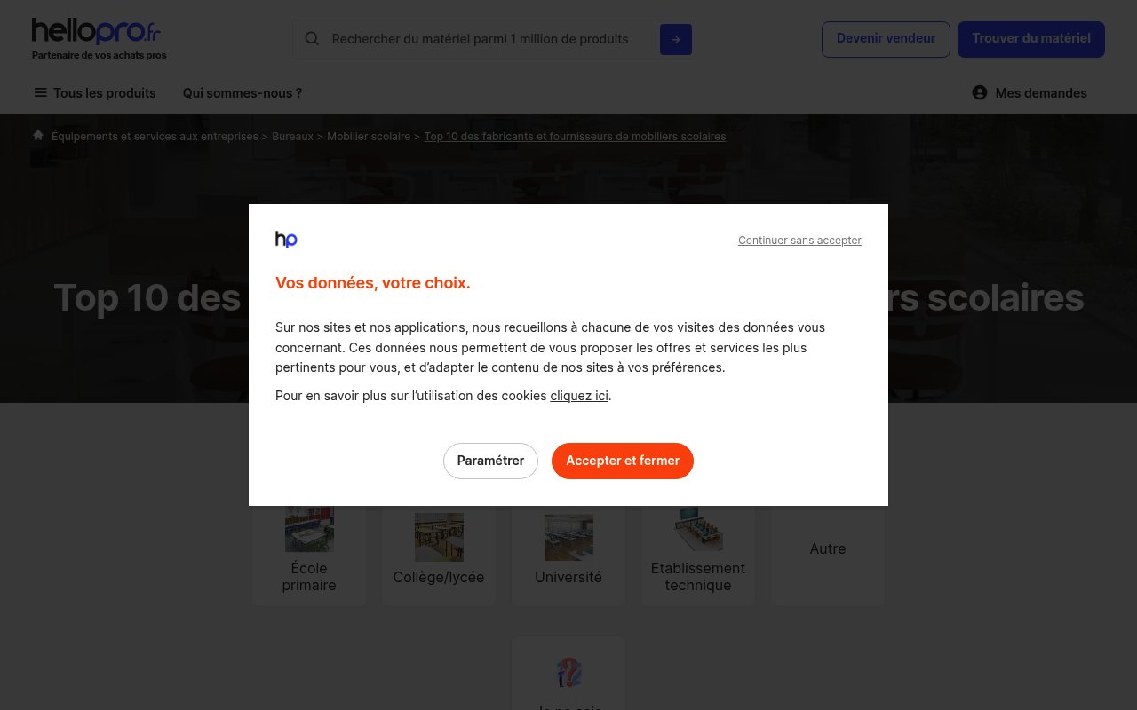 Apercu du site Fabricants et fournisseurs de mobilier scolaire référencé...