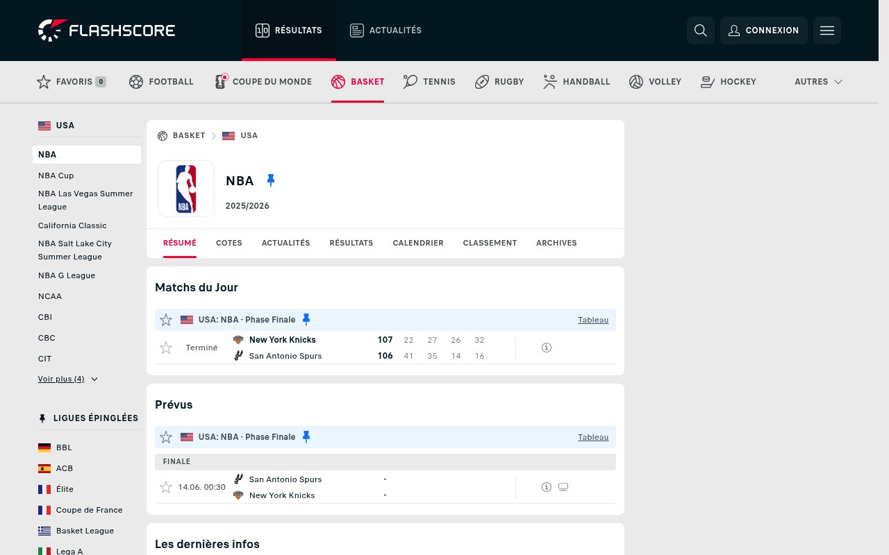 Apercu du site Flashscore France