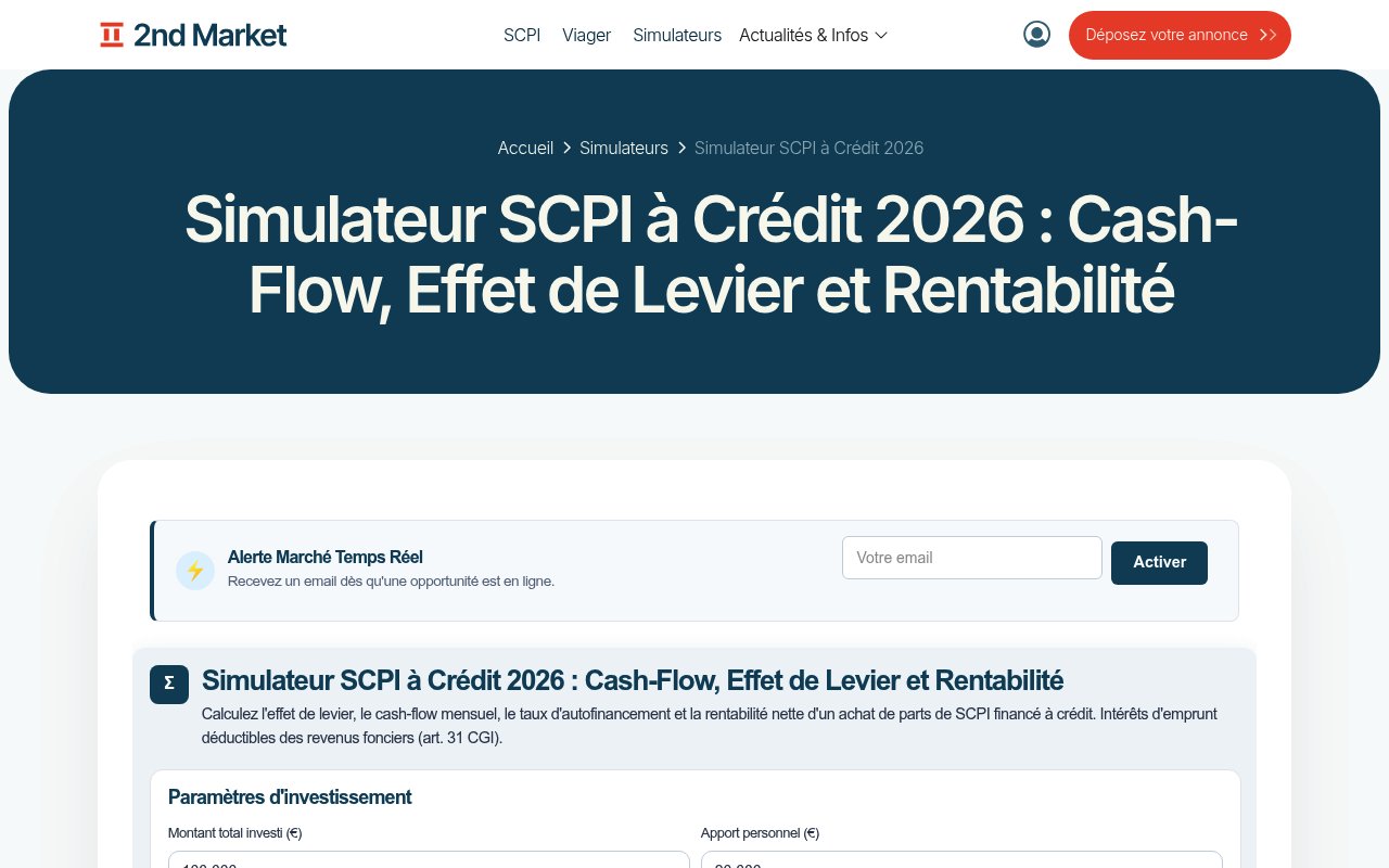 Meilleurs simulateur pour investir en SCPI à crédit — édition 2026 4 Apercu du site 2nd Market