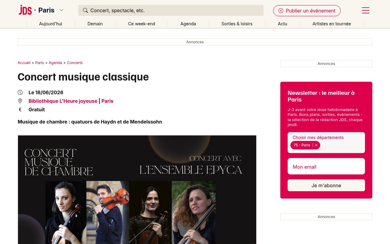 Apercu du site Concert musique classique à Paris 2026