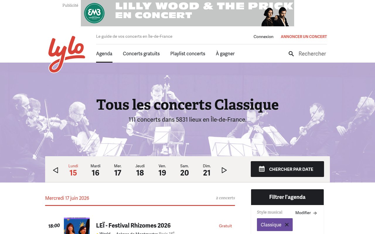 Apercu du site Concerts Classique à Paris