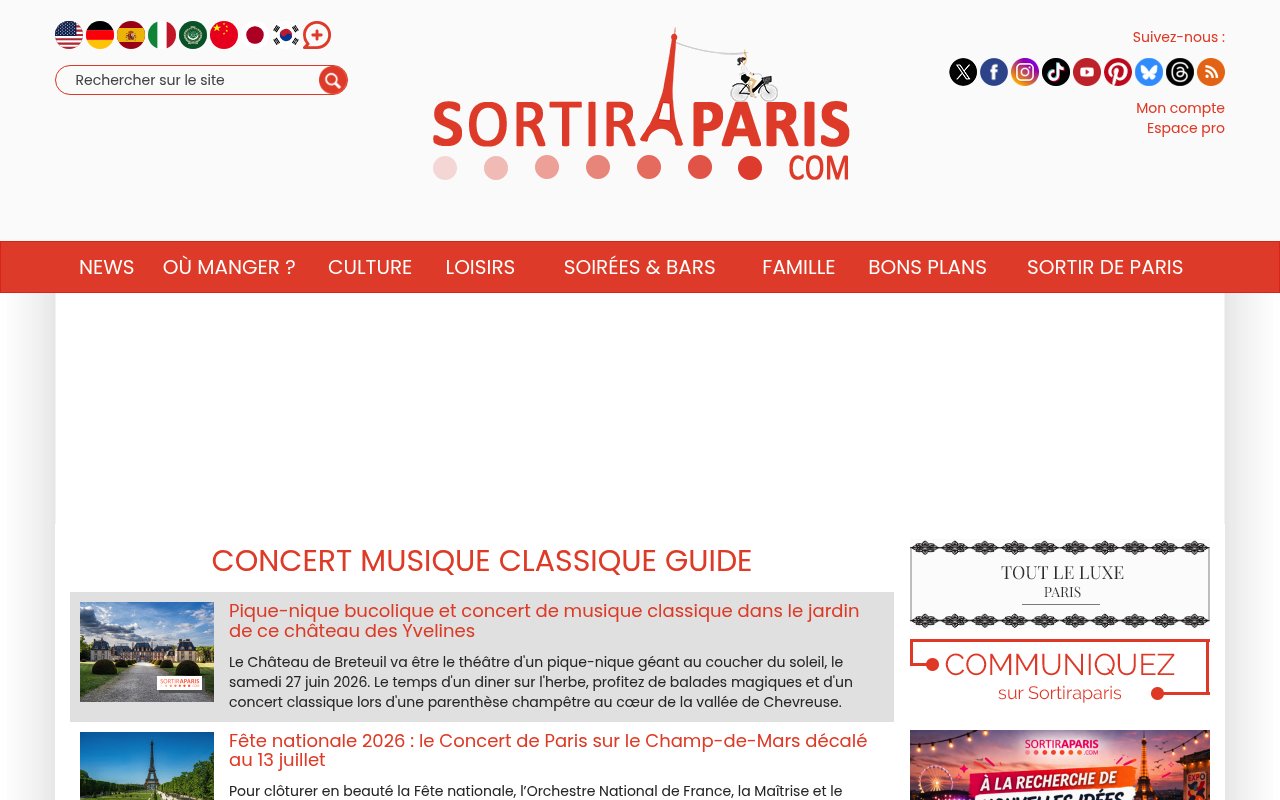 Apercu du site Concert musique classique guide