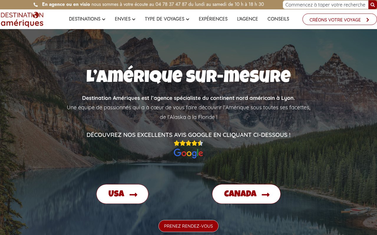 Apercu du site Destination Am&eacute;riques