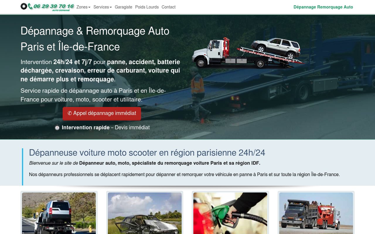 Apercu du site Dépannage Remorquage Auto Paris & Île-de-France