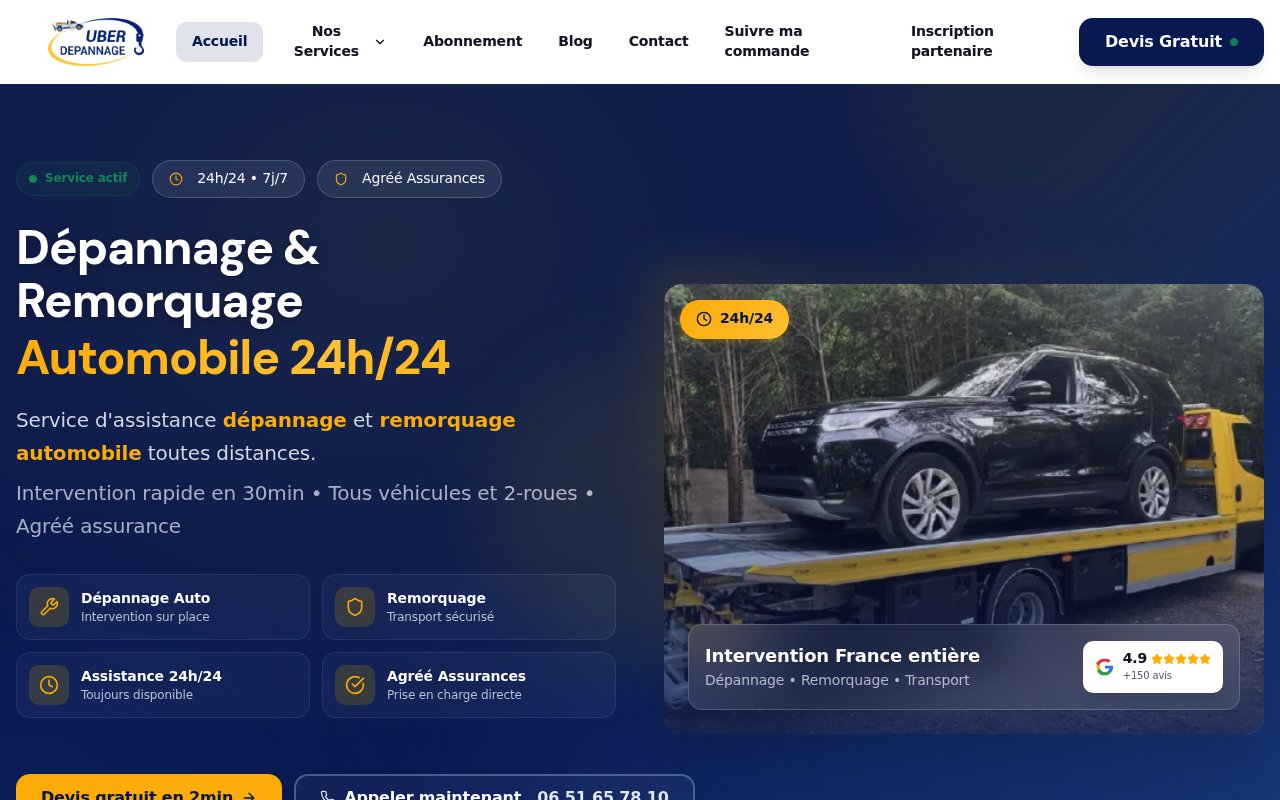 Apercu du site Uber Dépannage