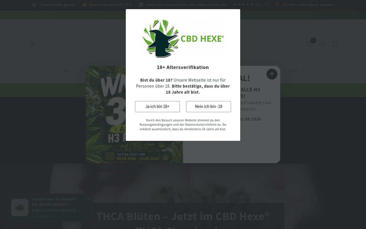 Apercu du site CBD Hexe THCA Shop