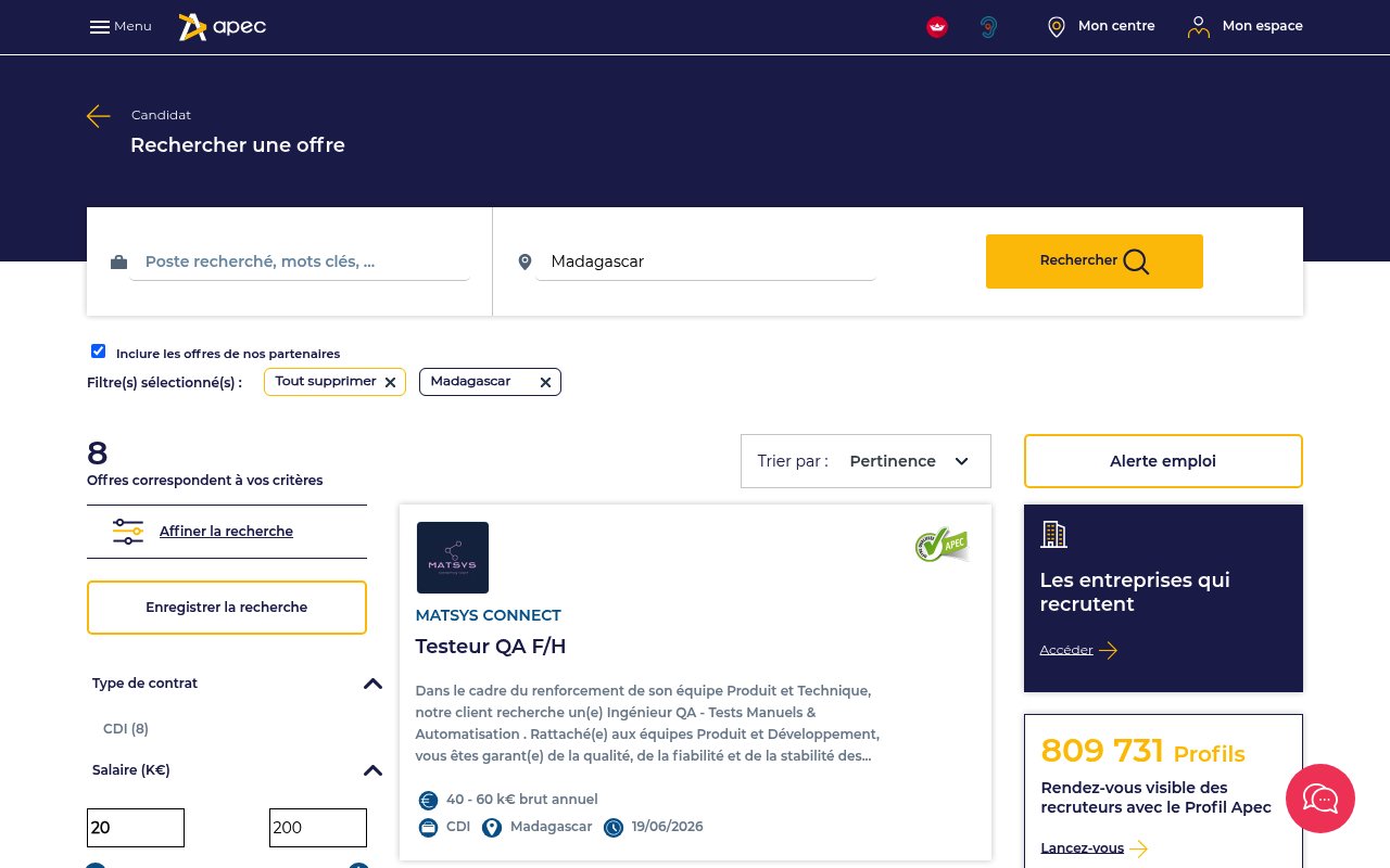 Apercu du site Apec
