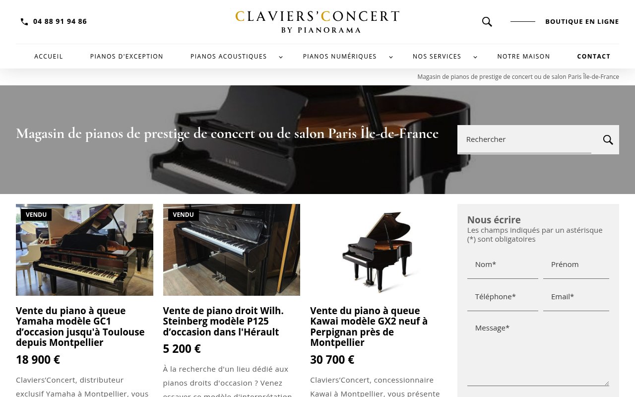 Apercu du site Magasin de pianos de prestige de concert ou de salon Pari...