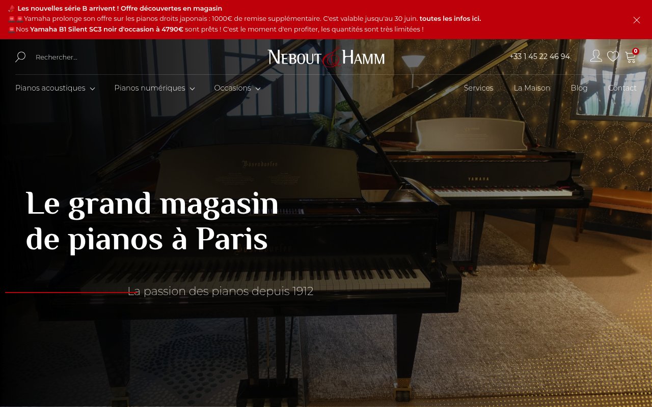 Apercu du site Nebout & Hamm I Votre magasin de pianos sur Paris