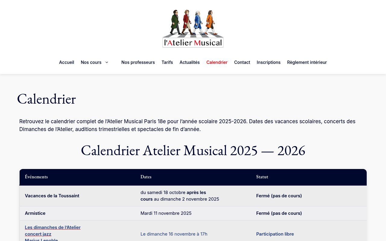 Apercu du site Atelier Musical