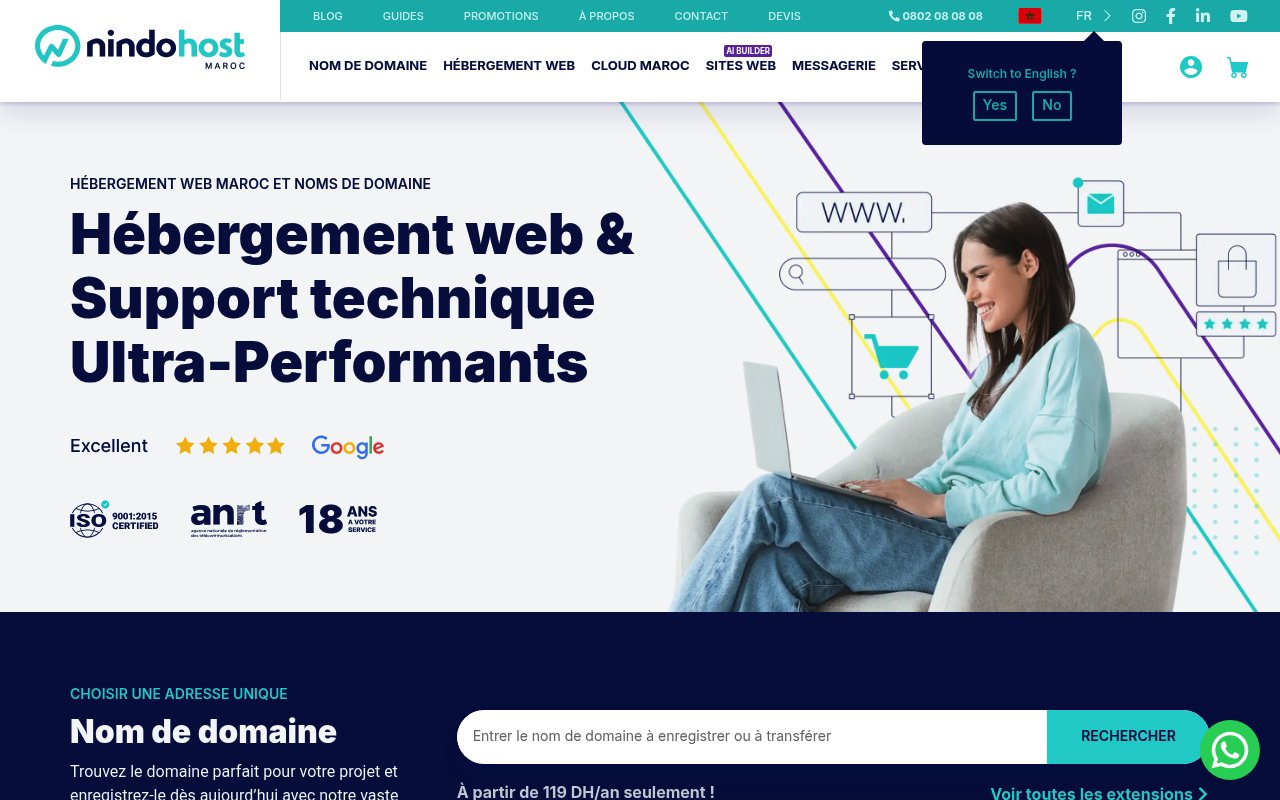 Optiweb.eu | Meilleurs hébergeurs web au Maroc : 7 acteurs à la loupe Apercu du site Nindohost