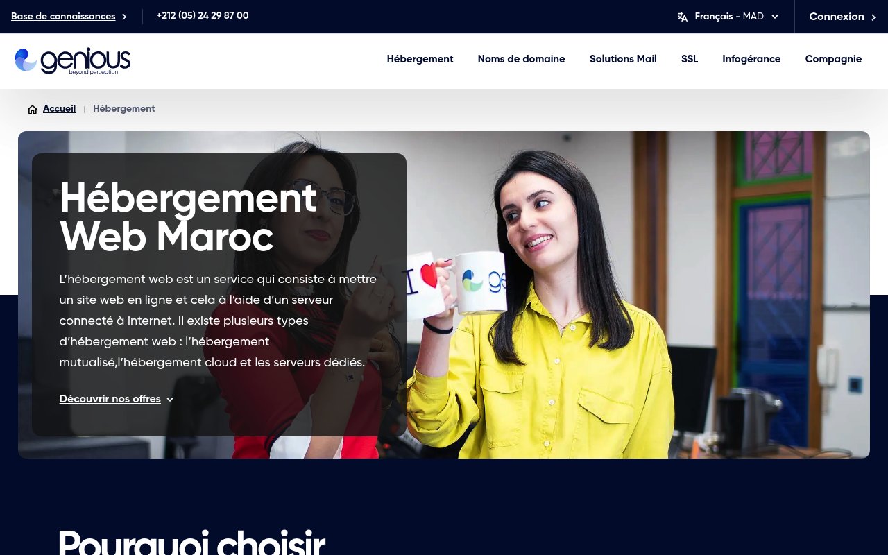 Optiweb.eu | Meilleurs hébergeurs web au Maroc : 7 acteurs à la loupe Apercu du site Genious Communications