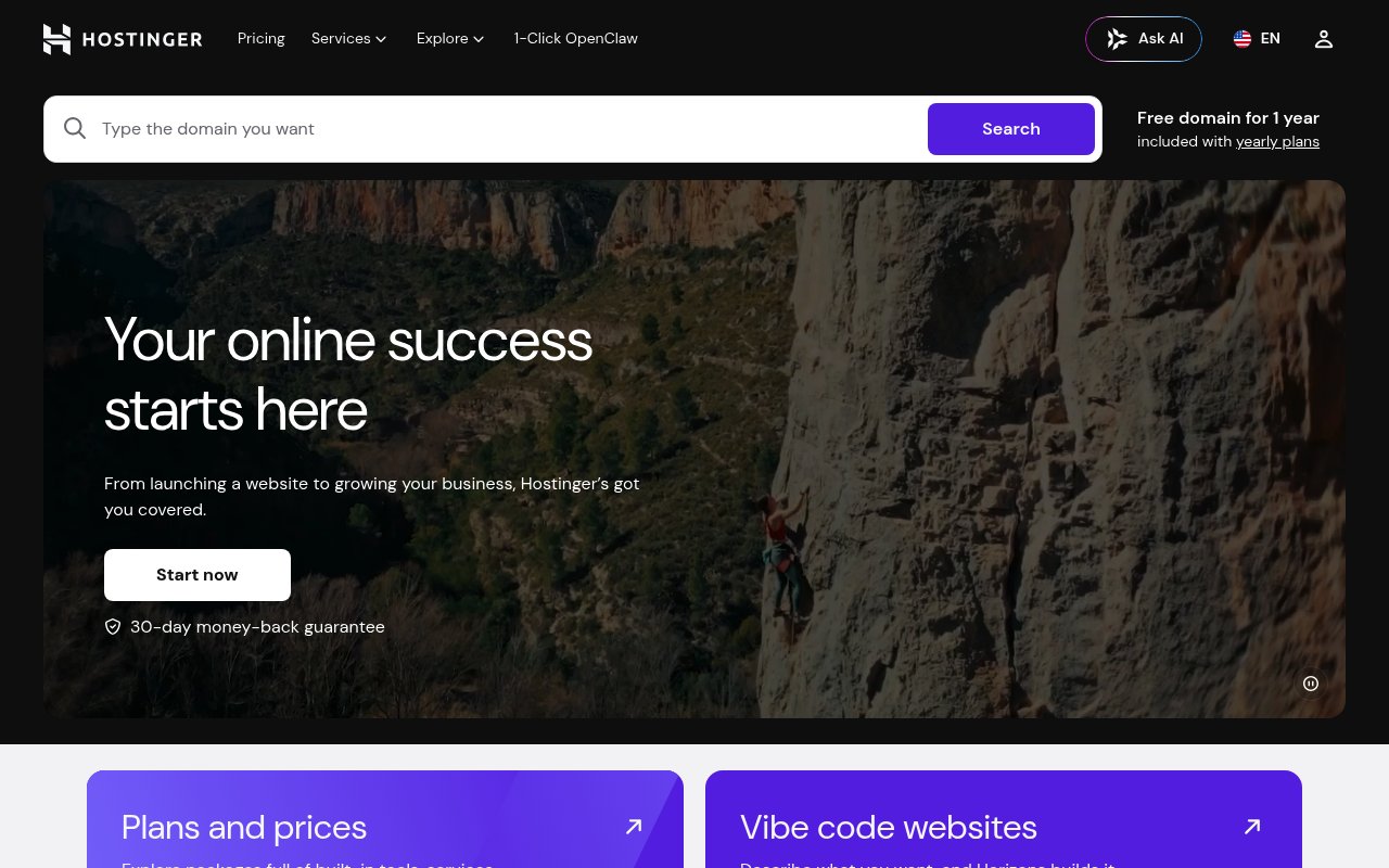 Optiweb.eu | Meilleurs hébergeurs web au Maroc : 7 acteurs à la loupe Apercu du site Hostinger