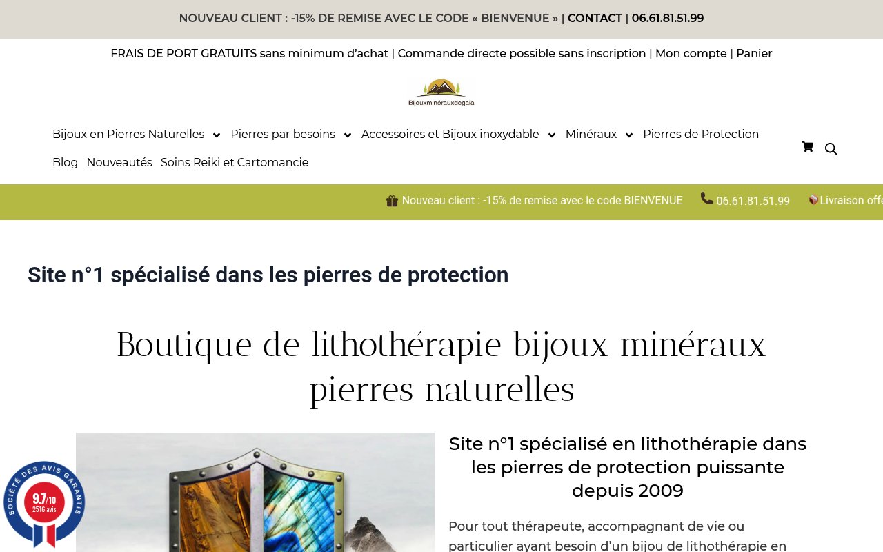 Apercu du site Bijoux Minéraux de Gaïa