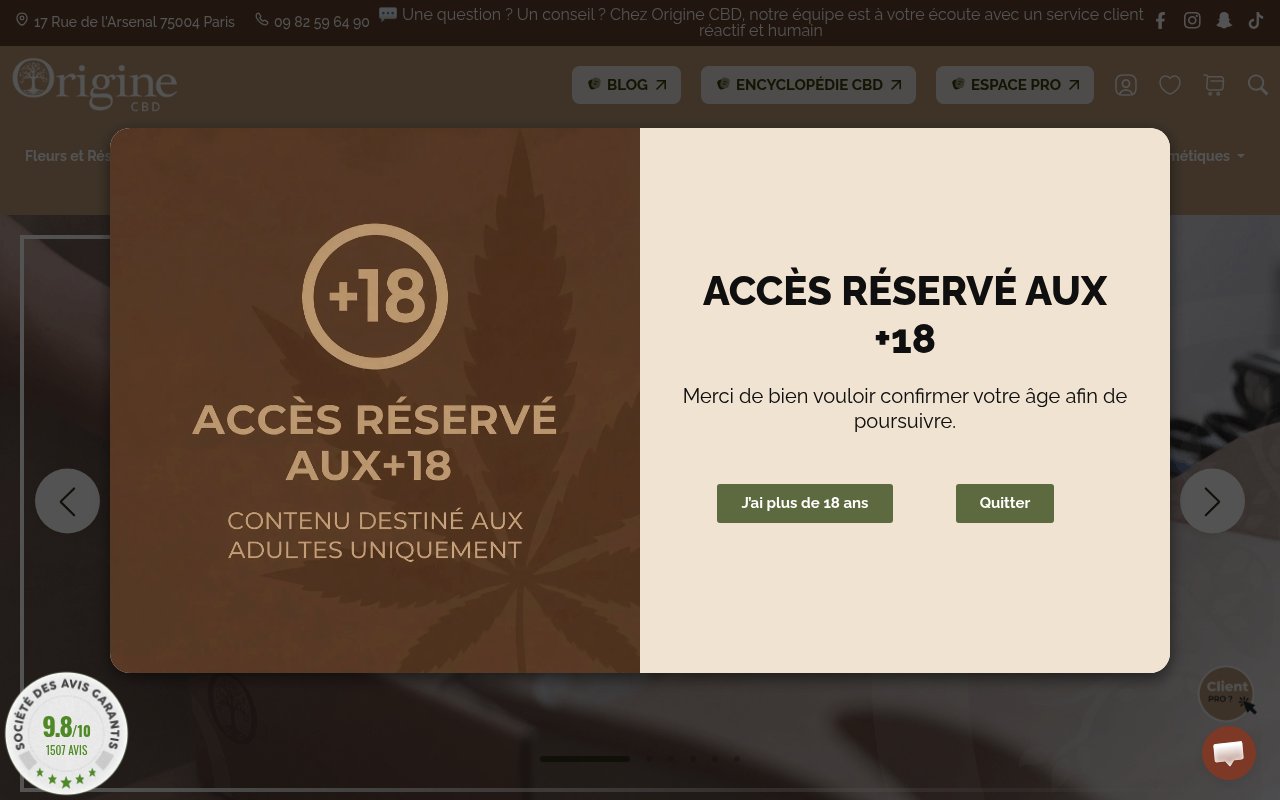 Apercu du site OrigineCBD