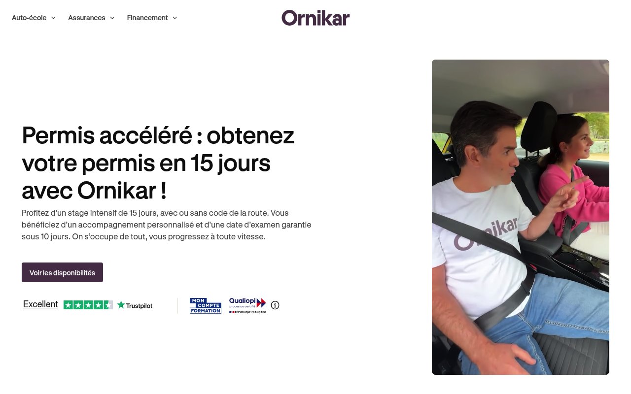 Apercu du site Ornikar (Permis accéléré)