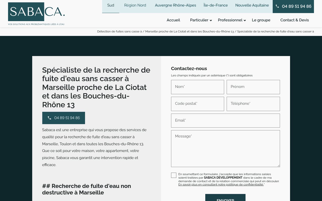 Apercu du site Sp&eacute;cialiste de la recherche de fuite d'eau sans casser &agrave; ...
