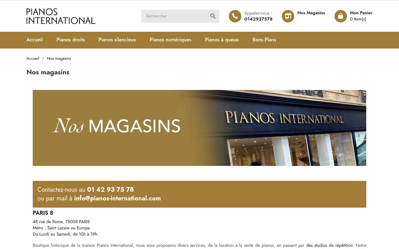 Apercu du site Pianos International Paris