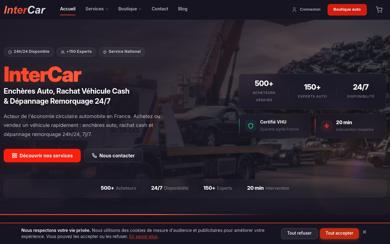 Meilleures entreprises de remorquage et dépannage auto en France : à qui faire confiance en 2026 ? Apercu du site InterCar