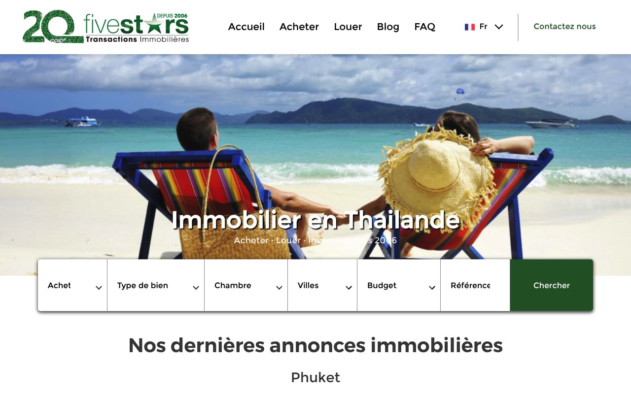 Apercu du site Fivestars Thailand (Five Stars Immobilier)