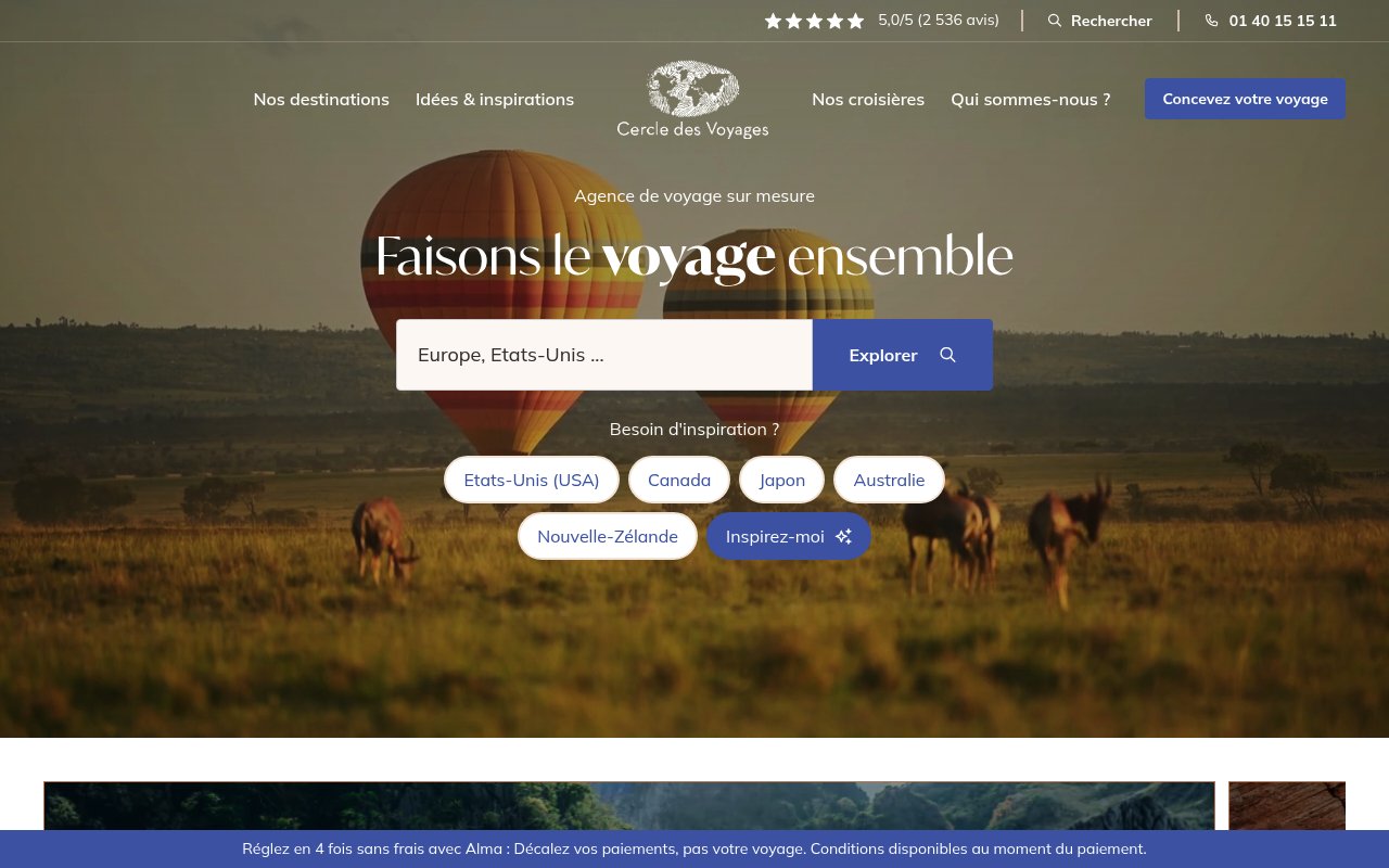 Apercu du site Cercle des Voyages