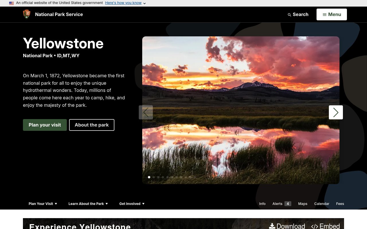 Apercu du site Yellowstone National Park