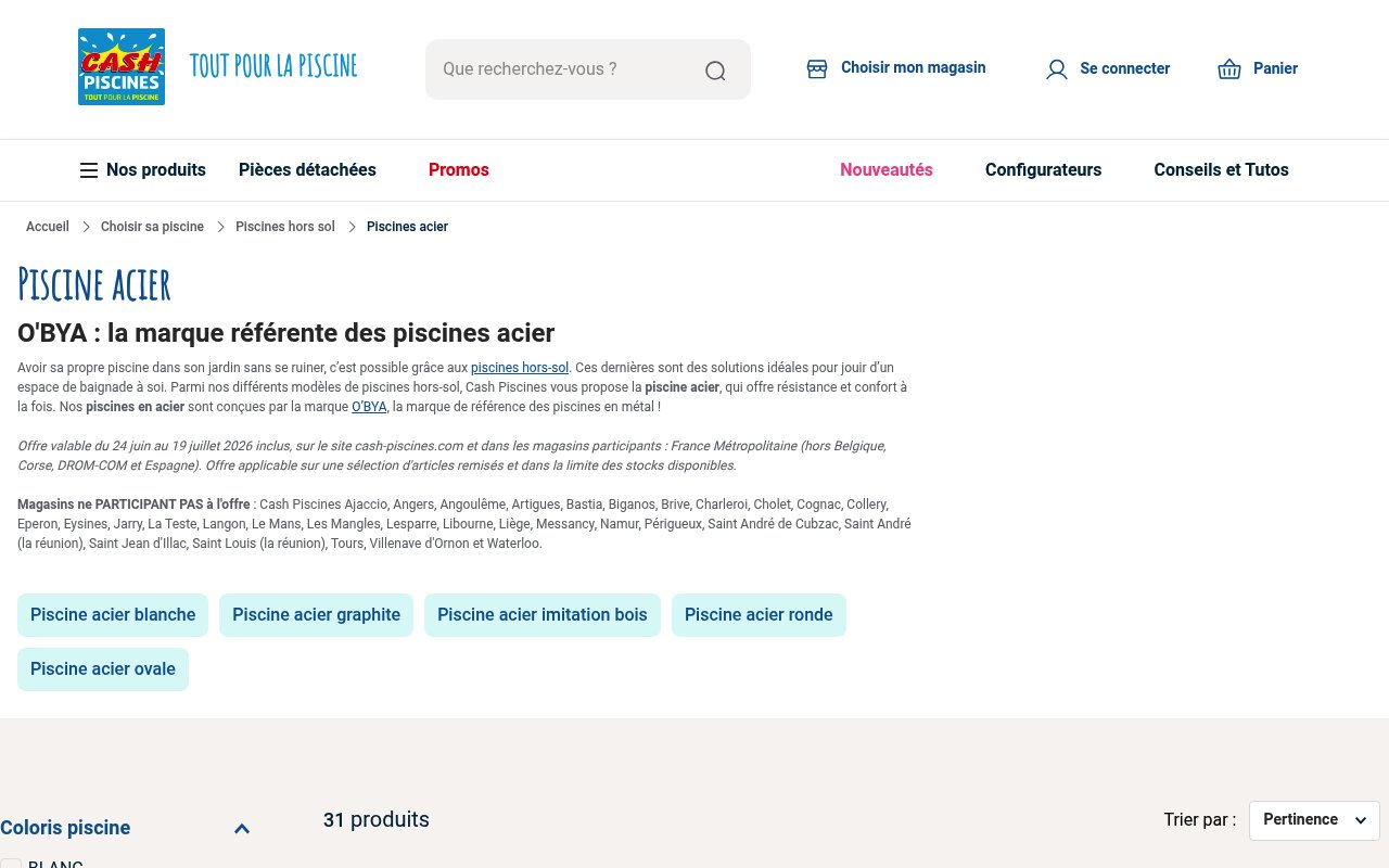 Apercu du site Cash Piscines
