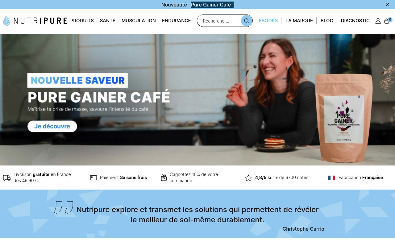 Apercu du site Nutripure (Pure Workout)