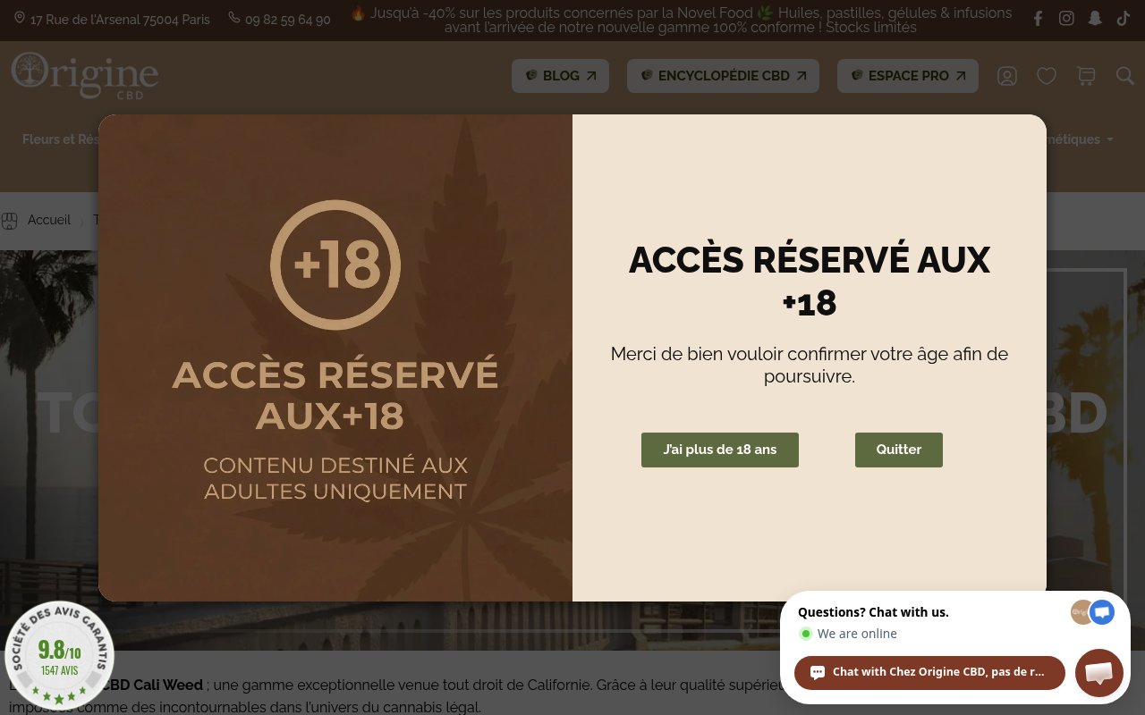 Apercu du site Origine CBD