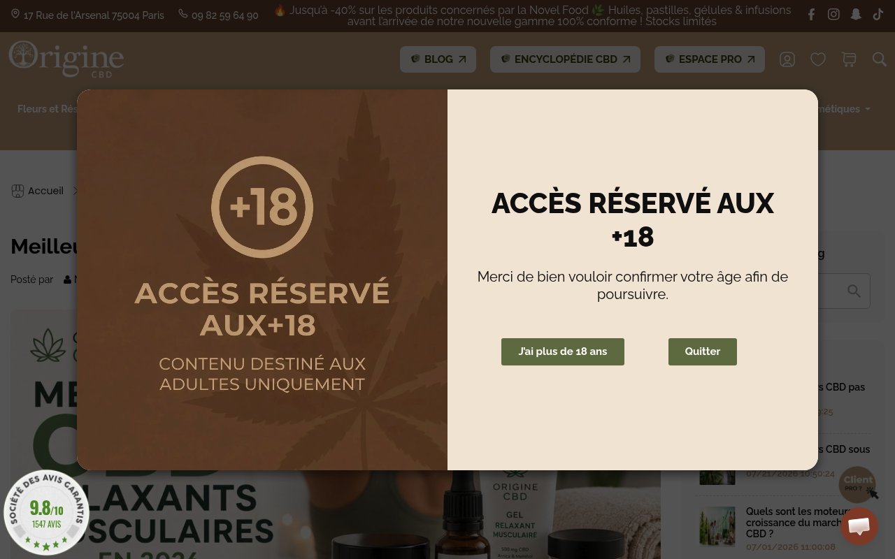 Apercu du site Origine CBD