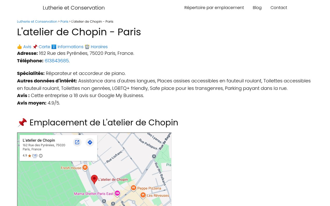 Apercu du site L'atelier de Chopin