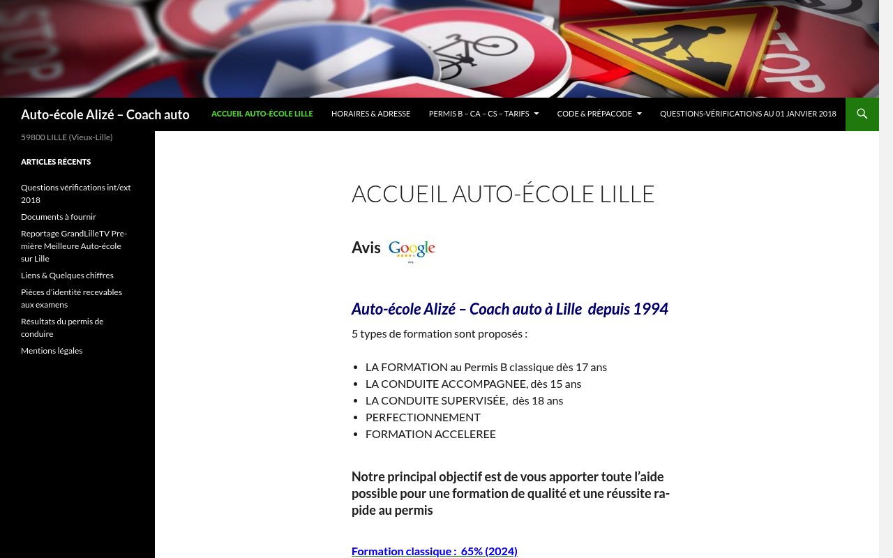 Apercu du site Auto-école Alizé