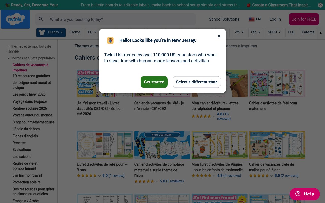 Apercu du site Cahiers de vacances à imprimer