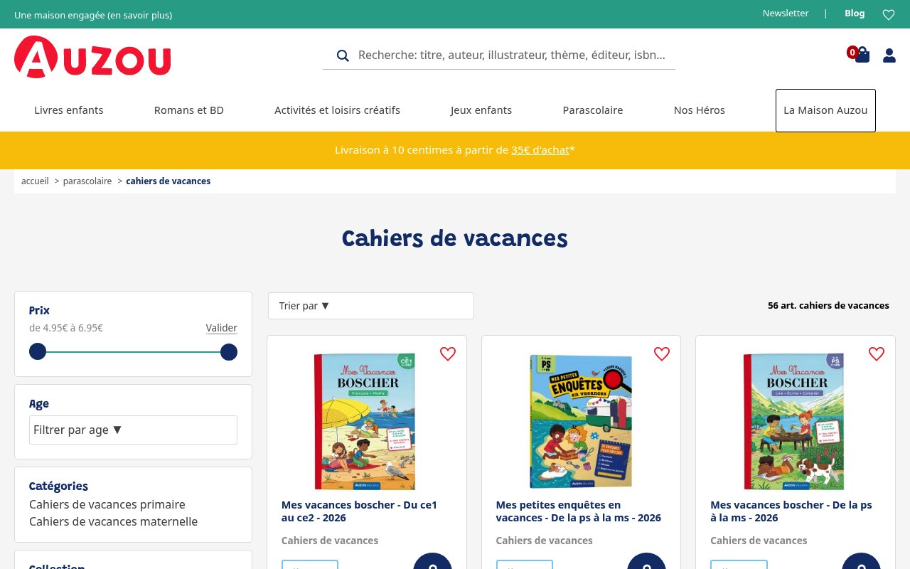 Apercu du site Cahiers de vacances