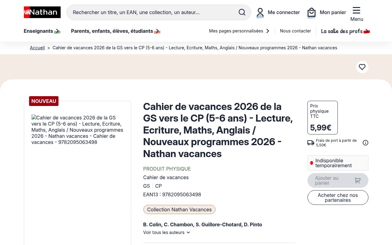 Apercu du site Nathan Vacances