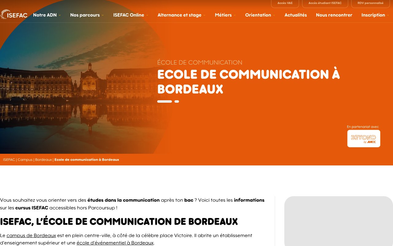 Apercu du site ISEFAC Bordeaux