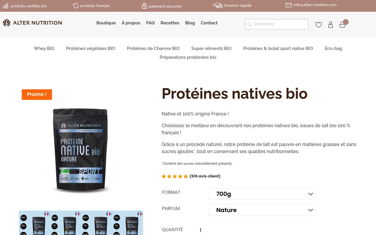 Apercu du site Alter Nutrition Whey Bio Native