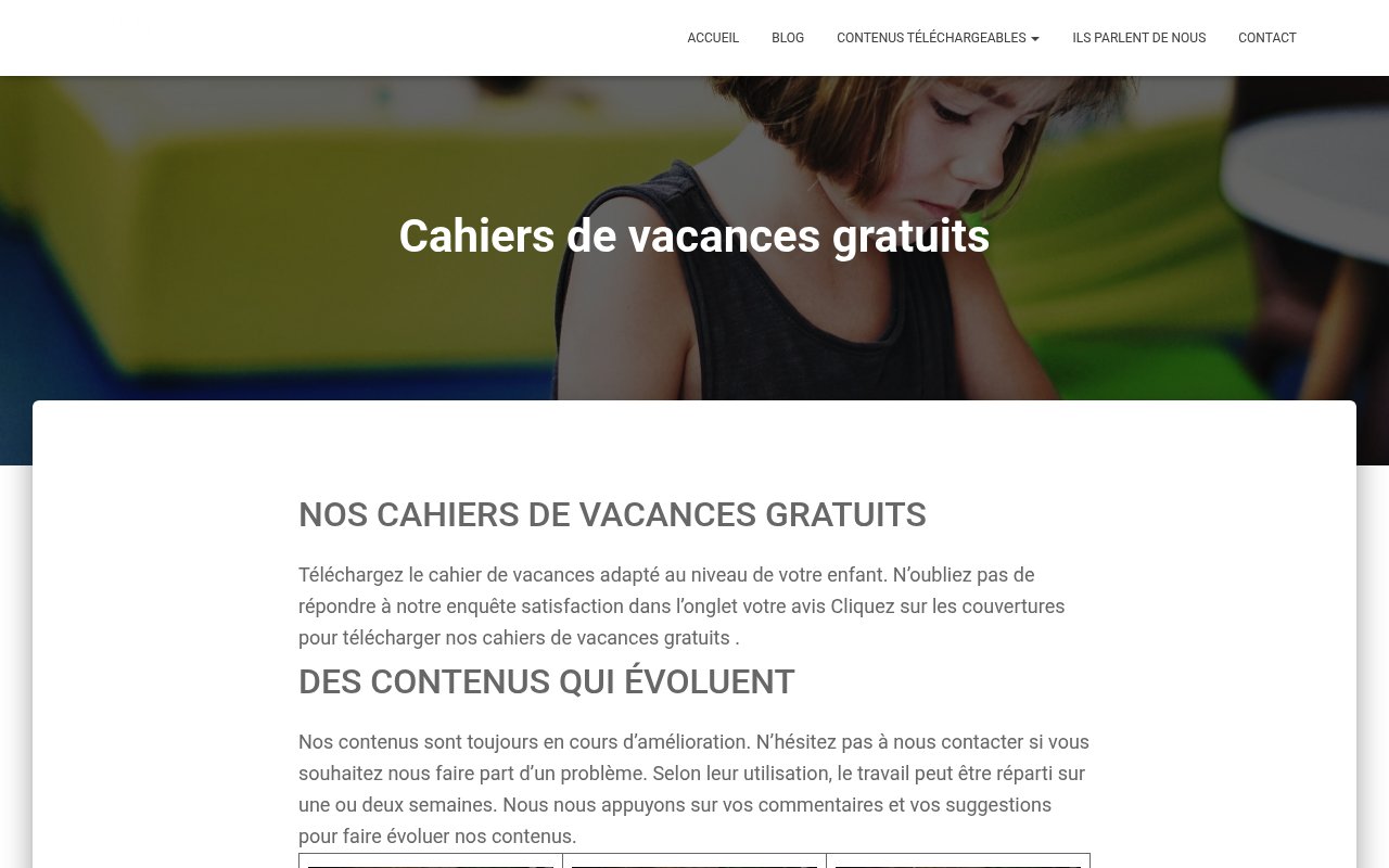Apercu du site Cahiers de vacances gratuits — Éditions Rosace