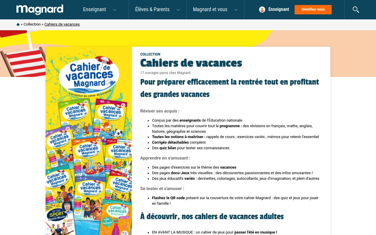 Apercu du site Cahiers de vacances — Magnard