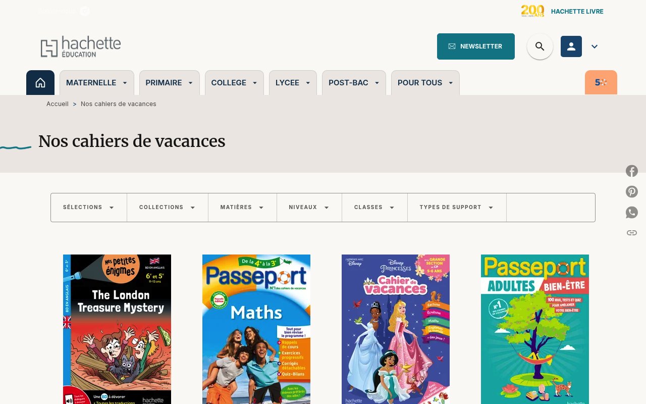 Apercu du site Nos cahiers de vacances — Hachette Éducation