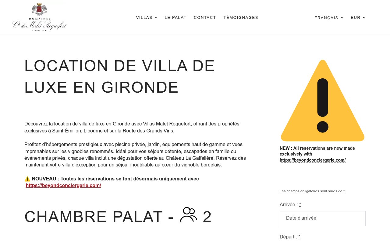 Apercu du site Location de villa de luxe en Gironde