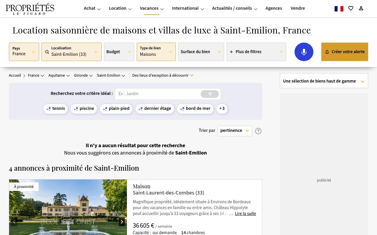 Apercu du site Maison et Villas de Luxe à Saint-Emilion