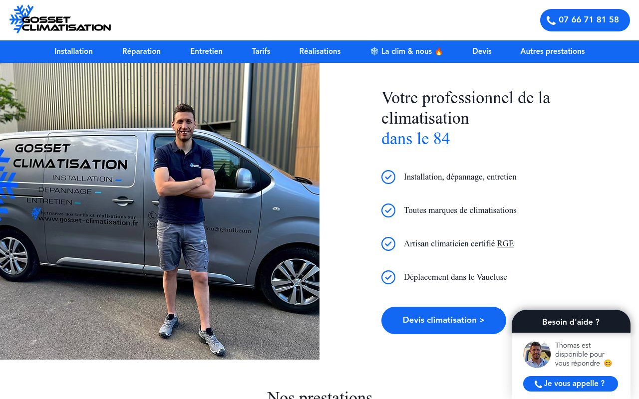 Apercu du site Gosset Climatisation