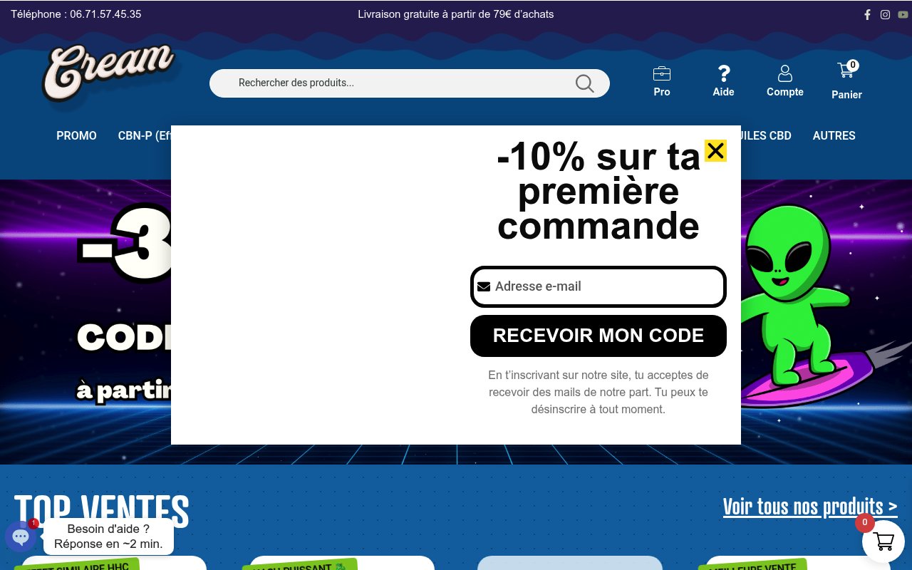 Apercu du site Cream High CBD Shop
