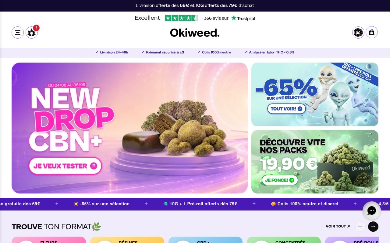 Guide 2026 : meilleurs sites d'achat de CBD en France 7 Apercu du site Okiweed