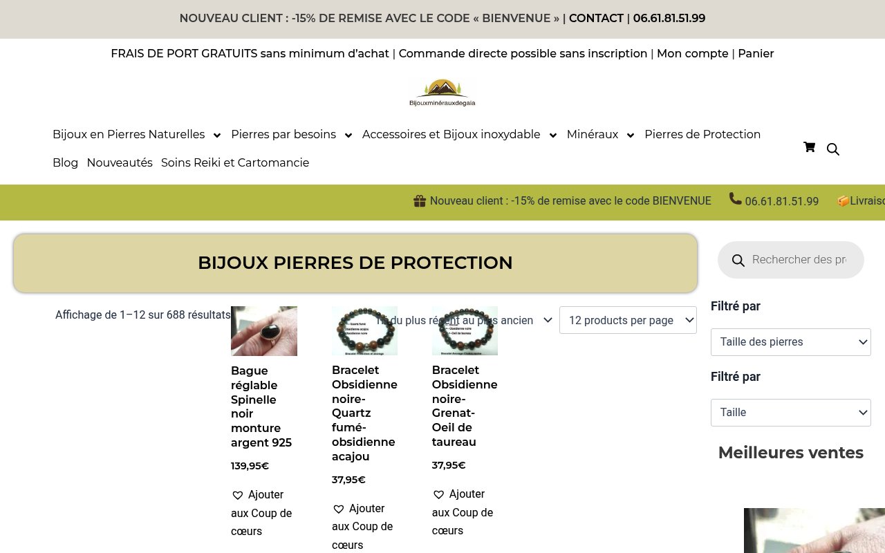 Apercu du site Bijoux Minéraux de Gaïa