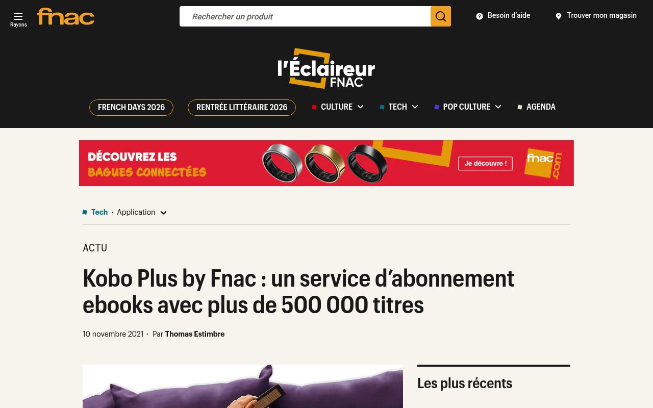 Apercu du site Kobo Plus by Fnac