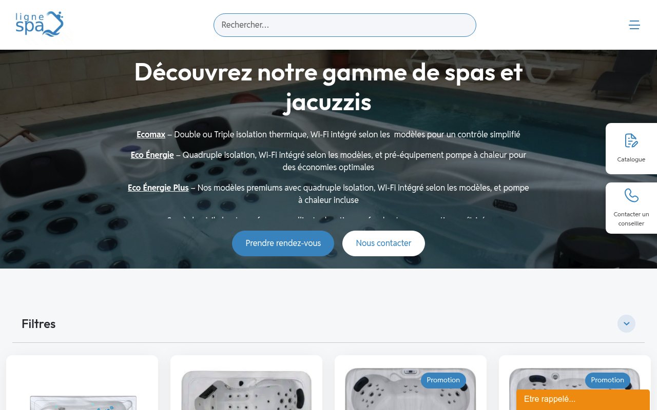 Aperçu du site Ligne Spa – gamme spas et jacuzzis